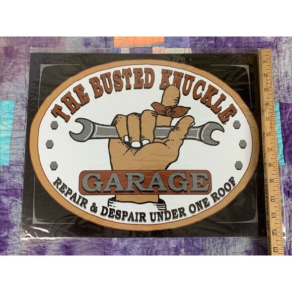 Vintage Busted Knuckle Garage Mechanic Metal Sign Man Cave 16x12.5 Wall Decor - Picture 3 of 3